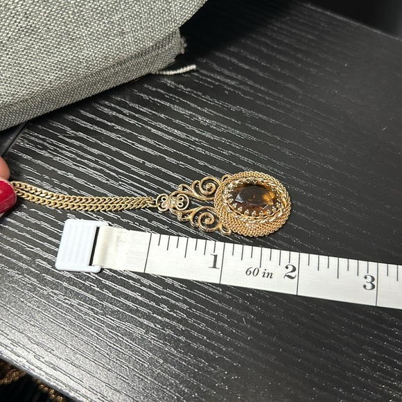 Vintage Pauline Amber Glass Cabochon Multi Chain Pendant Necklace - Picture 10 of 10